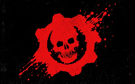 Gears of War, Череп, Шестерня, Логотип, Красный, Черный, Игра, Символ, Минимализм, Брутальный, Искусство, Багровое предзнаменование, Гранж, Темный фон