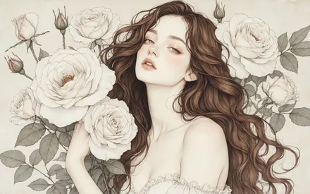 Девушка, Розы, Молочный, Красивая, Обои на рабочий стол