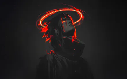 Anime, Sasuke Uchiha, Неон, Темный стиль, Красный свет, Минимализм, Digital, Атмосфера