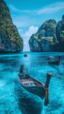 Пейзаж, Море, Океан, Тропики, Таиланд, Лодка, Лагуна, Скалы, Чистая вода, Путешествия, Синий