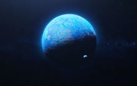 Космос, Зоряне небо, Галактична хмара, Супутник, Синє світіння, Темний простір, Космічна сцена