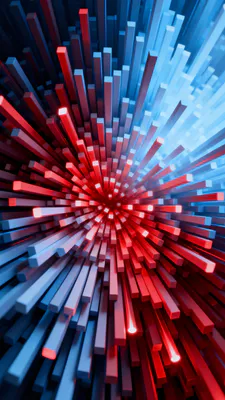 Абстракция, 3d, Геометрия, Неон, Красный, Синий, Перспектива, Столбцы, Освещение