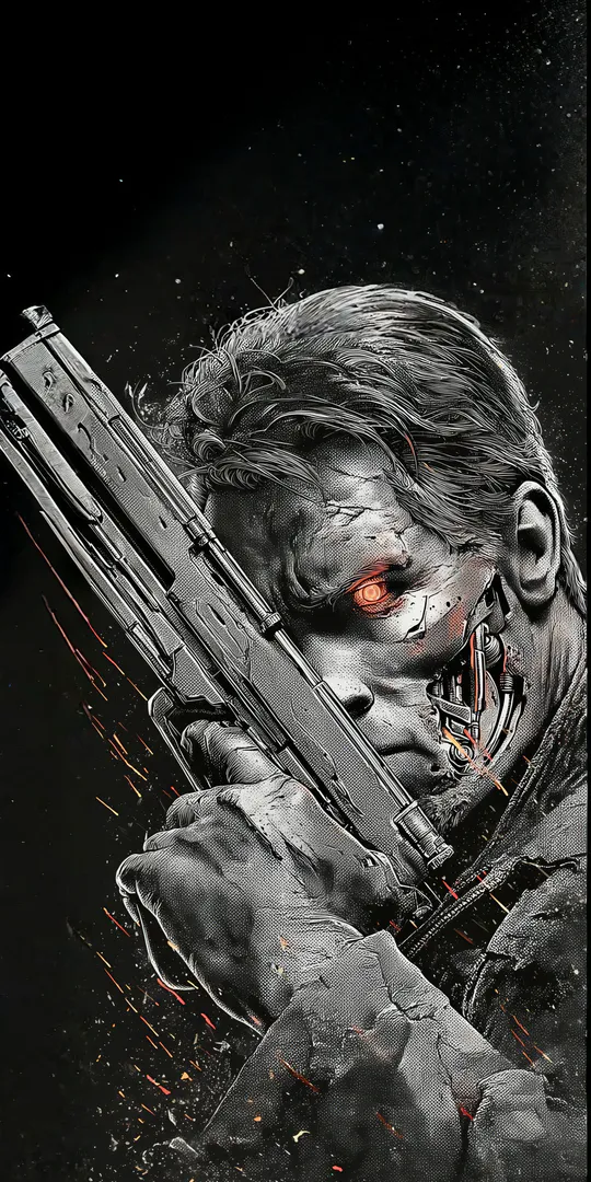 Обои на телефон: Киборг с оружием
