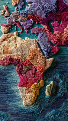 Вышивка, Нити, Текстура, Европа, Континенты, Океан, Ручная работа, Красочная