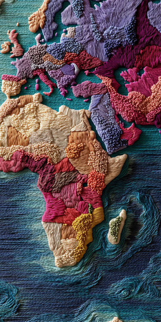 Обои на телефон: Вышитая карта Африки