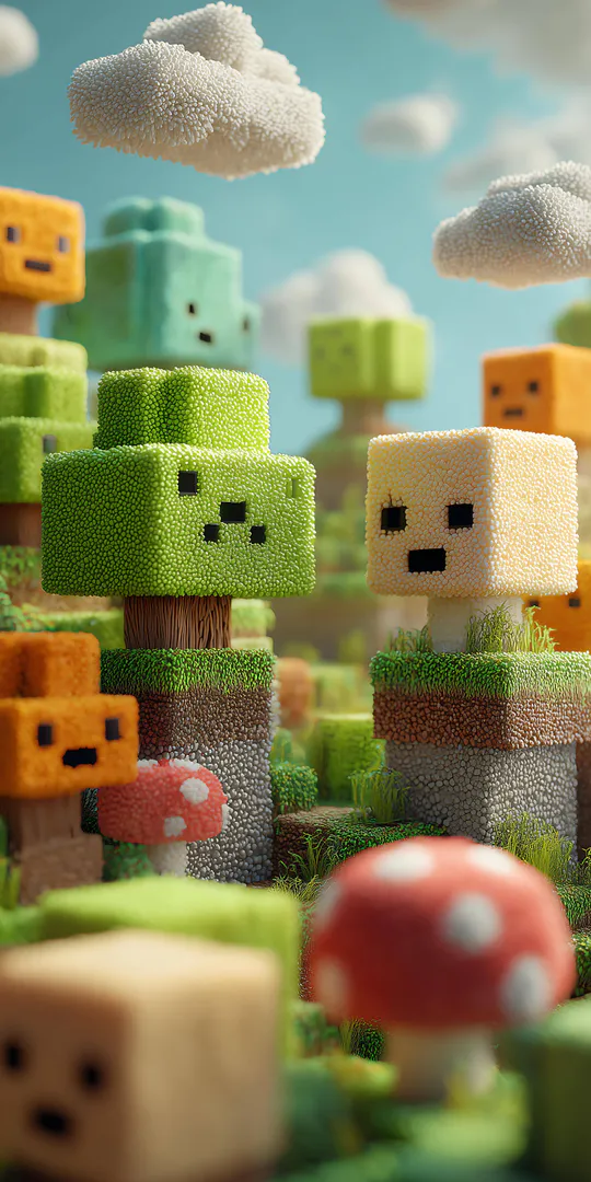 Обои на телефон: Пушистый кубический лес