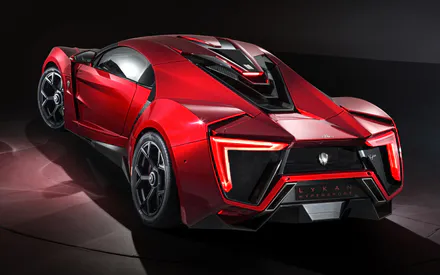 Червоний металік, Гіперкар, Погляд ззаду, LED ліхтарі, Спортивні диски, Контрастне освітлення, Amoled