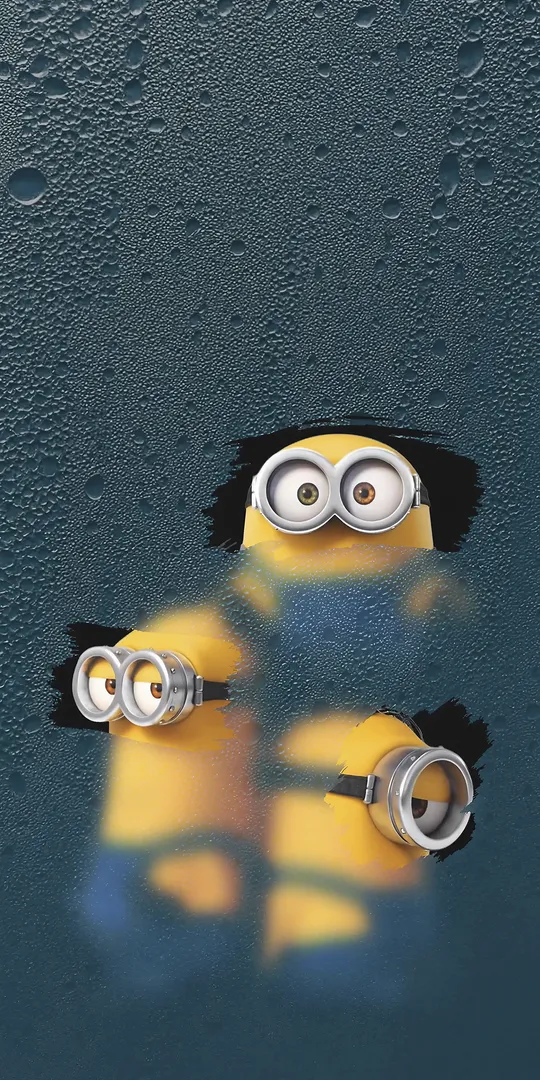 Phone wallpaper: Minions behind glass
