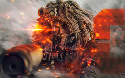 Гвинтівка, Оптичний приціл, Огонь, Іскри, Військовий, Битва, Стелс, Солдат