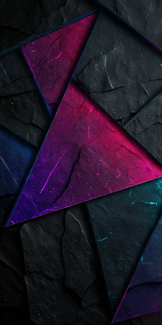Обои на телефон: Темная каменная текстура с неоновыми треугольниками