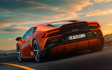 Lamborghini Huracan, Суперкар, Спорткар, Вид сзади, Оранжевый, Динамика, Трек