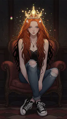 Принцесса, Корона, Сияет, Девушка, Рыжая, Кеды, Обои на телефон