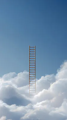Драбина, Небо, Хмари, Блакитне небо, Сюрреалізм, Шлях до небес, Вертикальна композиція, AI Art