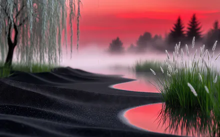 Закат, Пейзаж, Растительность