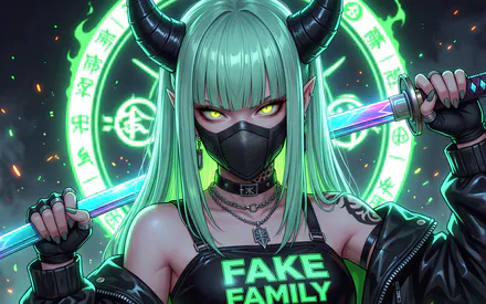 Demon, Girl, Horn, Katana, AI Art, AI Generated