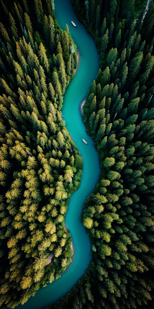 Обои на телефон: Синяя река в лесу