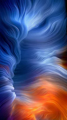 Волны, Синий, Оранжевый, Градиент, Тонкие линии, Текстура, Свет, Абстрактные формы, AI Art