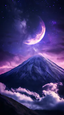 Луна, Звезды, Облака, Космический, Сказочный, Снежный, Вершина, AI Art