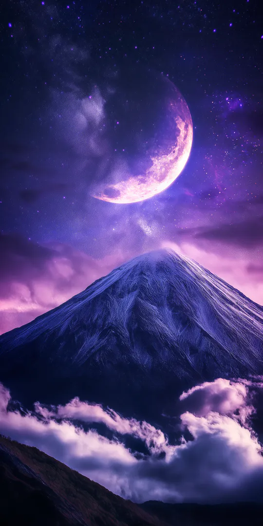 Обои на телефон: Фиолетовая ночная гора