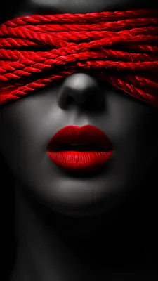Портрет, Веревки, Плетеный канат, Лаковая помада, Черный фон, Amoled, Драматическое освещение, Загадочный, AI Art