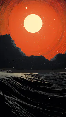 Космос, Небо, Луна, Горы, Силуэт, Звезды, Абстракт, Минимализм, Amoled, AI Art