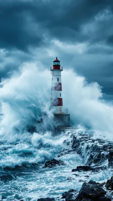 Буря, Большие волны, Скалистый берег, Океан, Облачное небо, Пенные волны, Прибой