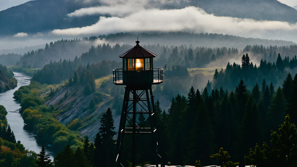 Обои на рабочий стол: Башня в тумане