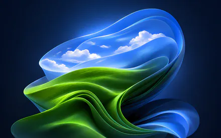 Абстракция, Цифровое искусство, Синие тона, Зеленые формы, Облака, Минимализм, Плавные линии, AI Art