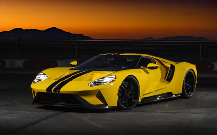 Ford GT, Суперкар, Спорткар, Rajing Stripes, Желтая Машина, Автомобиль