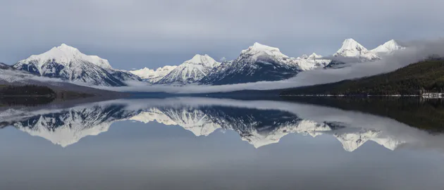 Пейзаж, Природа, Отражение, Панорама, Озеро, Вода, Зима, Снежные вершины