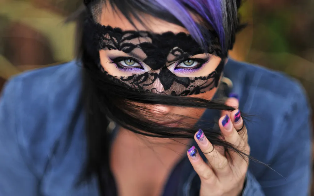Wallpaper Cute Brunette With Mask 1366x768