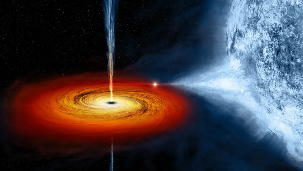 Wallpaper A black hole sucks in a blue giant 1024x768