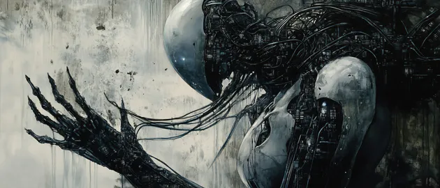 KyRyeZi, AI Art, Midjourney Art, Sci Fi, Cyberpunk, Gloomy, Dystopia, Widescreen, 10k