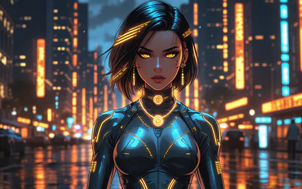 Anime, Anime Girl, Cyberpunk, 4k, Genshin, Genshin Impact, Neon Lights, Futuristic, Detailed Art, Sci-Fi, Digital Art, Vibrant Colors, High