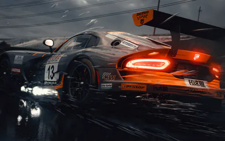 Sports car, Track, Spoiler, Rain, Tail lights, Speed, Night, AI Art