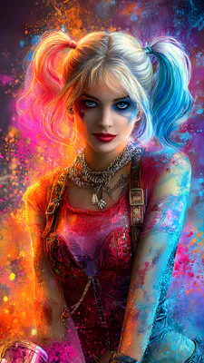 Comics, Woman, Makeup, Two-tone Hair, Neon, Chains, Alternative Style, AI Art
