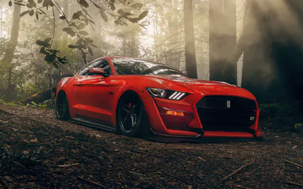 Red, Sports Car, Fog, Low Landing, Wide Wheels, Headlights, Gt, Nature, AI Art