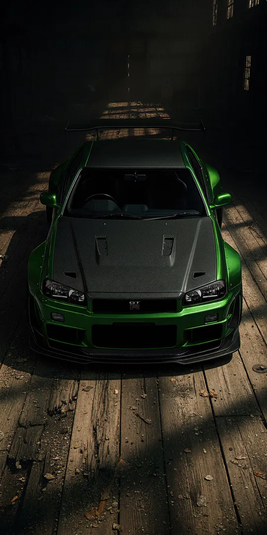 Phone wallpaper: Green Nissan GT R