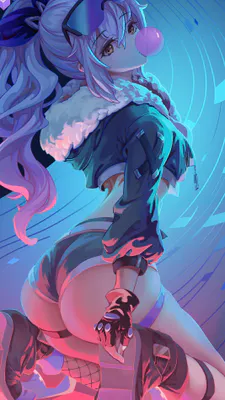 Bubble Gum, Long Hair, Goggles, Fur Collar, Short Shorts, Gloves, Fishnet Stockings, Cyber Style, Pink and Blue Light