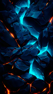 Abstraction, Blue, Orange, Stone, Lava, Contrast, Dark, Glow, Amoled, AI Art
