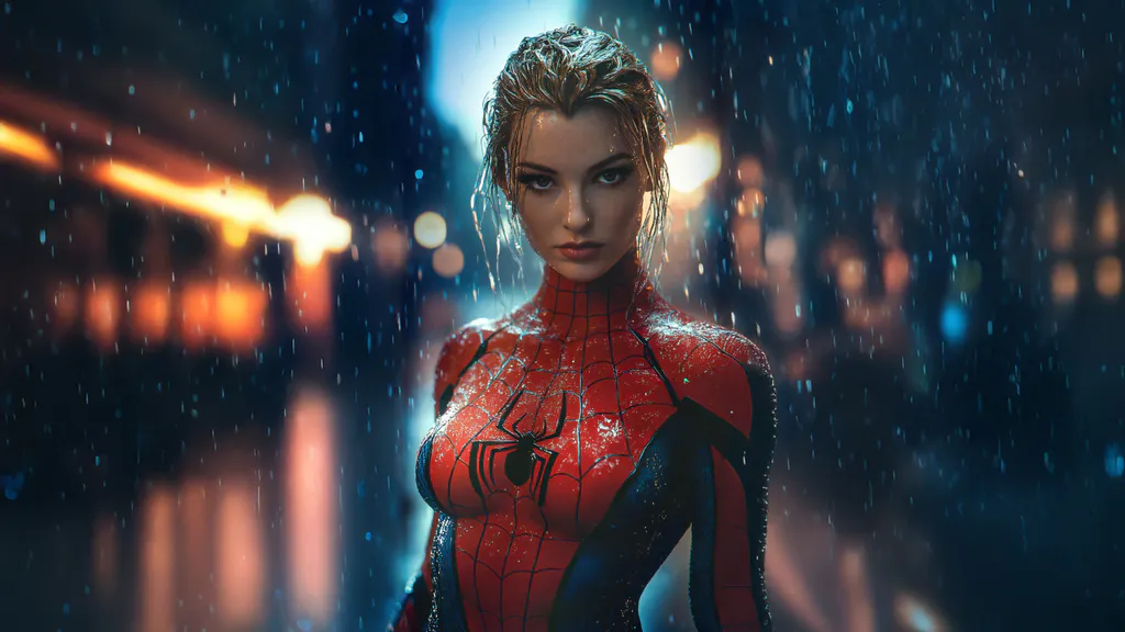 Desktop wallpaper: Girl in a red and blue Spider suit