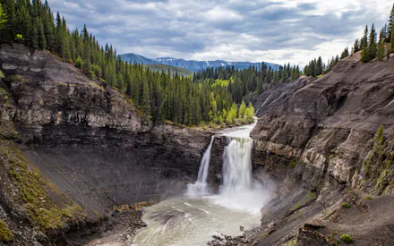 Helmcken Falls, Водопад, Каньон, Канада, Скалы, Лес, Река, Пейзаж