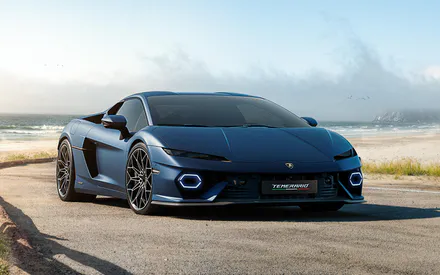 Автомобиль, Спорткар, Синий, Пляж, Lamborghini