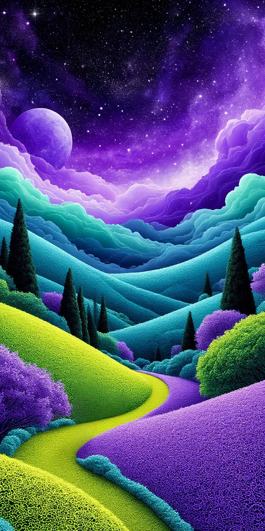 Обои на телефон: Фантастический лавандовый пейзаж