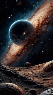 Галактика, Космічний простір, Планета, Зоряне небо, Поверхня планети, Кратер, Туманність, Астрономія